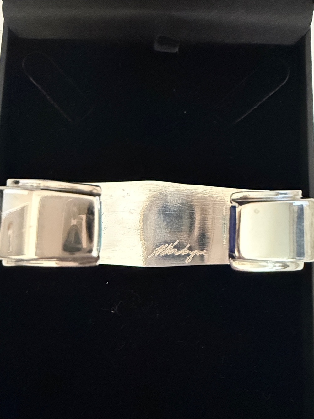 Marlin Honhongva Sterling Cuff Bracelet Contemporary Multi-Cobble Stone Inlays - Picture 9 of 12